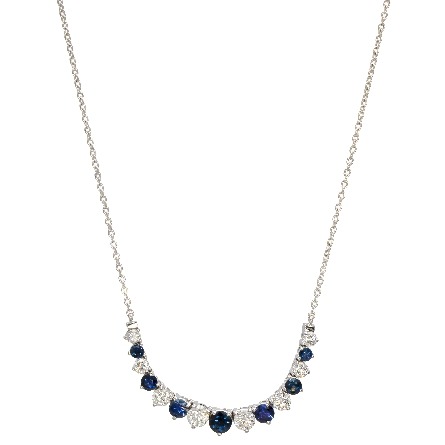 14K White Gold 20inch Graduated Curved Necklace w/9Sapphires=1.34ctw and 8Diams=.98ctw SI H-I