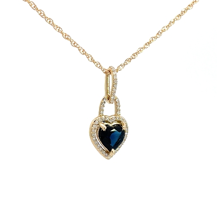 14K Yellow Gold Heart Halo Necklace w/1 Heart Sapphire=.85ct and Diams=.11ctw SI G-H on 18inch Chain #86127