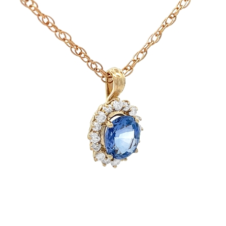 14K Yellow Gold Oval Halo Pendant w/Sapphire=1.55ct and 8Diamonds=.18ctw and 8Diamonds=.12ctw SI H-I on 18inch Chain #86626