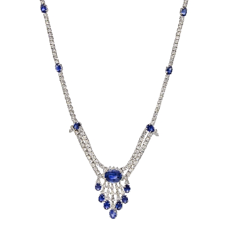 Platinum 17inch Elegant Dangle Collar Necklace w/Blue Sapphire=21.15ctw and Diams=20.65ctw VS G-H #01337