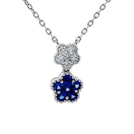 18K White Gold Adjustable 16-18inch Flower Drop Necklace  w/Sapphire=.35ctw and Diams=.18ctw SI H-I #NC02601 129930