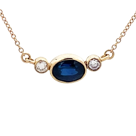 14K Yellow Gold 16inch East-West Bezel Necklace w/Sapphire=1.21ct and 2Diams=.12ctw SI H-I #87452