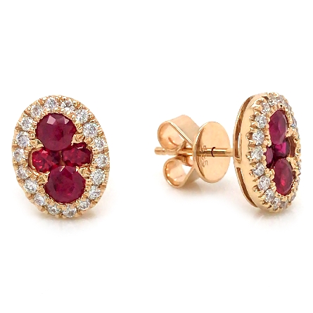 14K Yellow Gold Oval Halo Stud Earrings w/8Ruby=1.02ctw and 36Diams=.29ctw VS H #34.10173.005