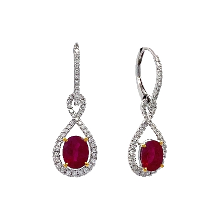 18K White and Yellow Gold Teardrop Dangle Earrings w/2Rubies=2.26ctw and 96 Diams=.46ctw SI G-H #E31-133338 