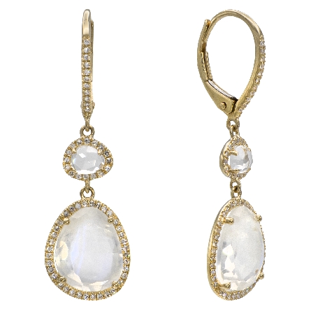 14K Yellow Gold Dangle Lever Back Earrings w/2Moonstone=3.65ctw; 2White Topaz=.47ctw and 126Diams=.30ctw #ME002476