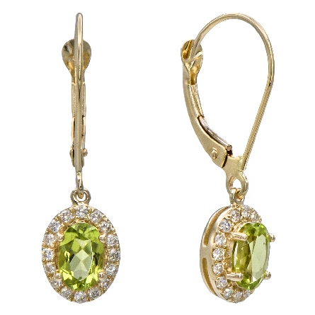 14K Yellow Gold Dangle Oval Halo Lever Back Earrings w/2Peridot=.96ctw and 32Diams=.21ctw #24635PD