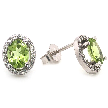 14K White Gold Oval Halo Stud Earrings w/2Peridot=1.42ctw and Diams=.20ctw SI G-H #28320