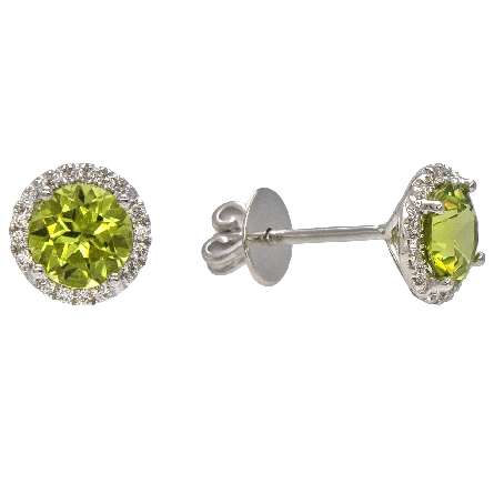14K White Gold Round Halo Stud Earrings w/2Peridot=1.70ctw and 32Diams=.13ctw SI H-I #24090PD