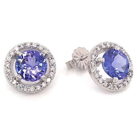 14K White Gold Round Halo Post Back Earrings w/2Tanzanite=2.30ctw and 44Diamonds=.37ctw SI H-I