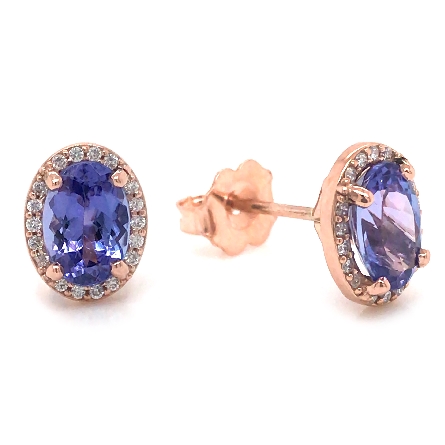 14K Rose Gold 7x5mm Oval Halo Stud Earrings w/Tanzanite=1.70ctw and Diams=.08tw SI G-H #29262
