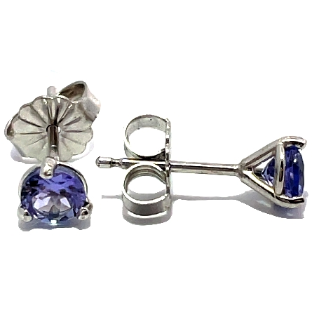14K White Gold 4mm 4Prong Round Stud Earrings w/2Tanzanite=.55ctw