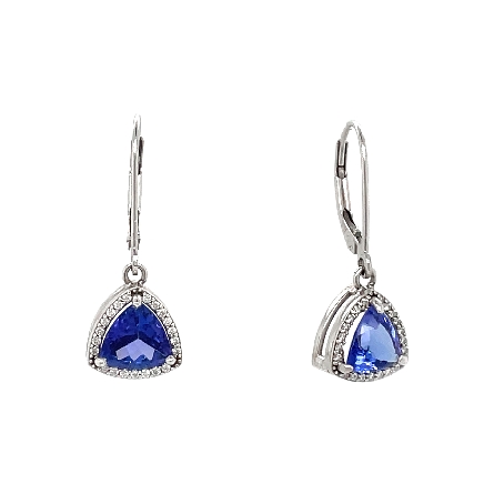 14K White Gold Triangle Halo Lever Back Earrings w/2Tanzanite=2.28ctw and Diams=.10ctw SI G-H #29844