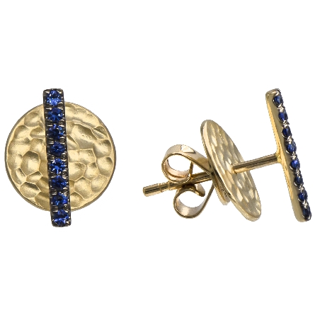 14K Yellow Gold Round Hammered Disk with Bar Stud Earrings w/Sapphire=19ctw #EG13100Y4JSA (S1036548)