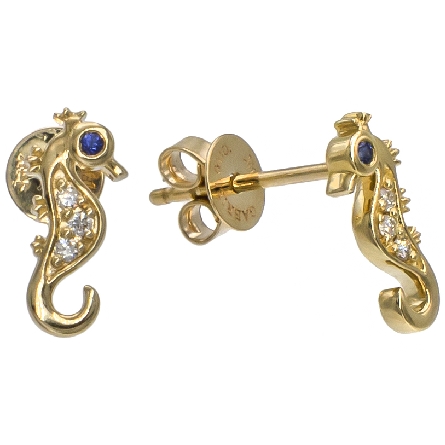 14K Yellow Gold Seahorse Stud Earrings w/Sapphire=.02ctw and Diams=.03ctw #EG14340Y45SA (S1095935)