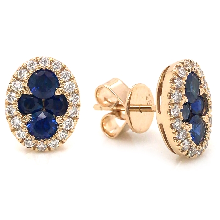 14K Yellow Gold Oval Halo Stud Earrings w/8Sapphire=1.17ctw and 36Diams=.29ctw VS H #34.10173.007