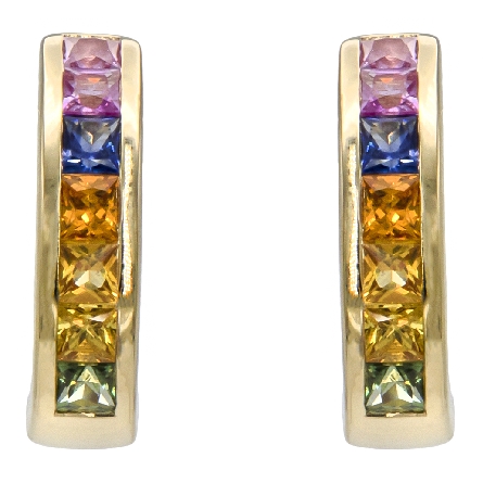 14K Yellow Gold Huggie Hoop Earrings w/14Multi Sapphire=1.70ctw #20.08821