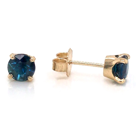 14K Yellow Gold 5mm Round 4Prong Stud Earrings w/2Sapphire=1.33ctw