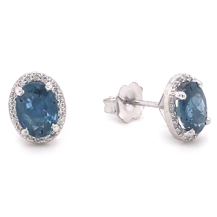 14K White Gold 7x5mm Oval Halo Stud Earrings w/Sapphire=1.89ctw and Diams=.20tw SI2 G-H #29262