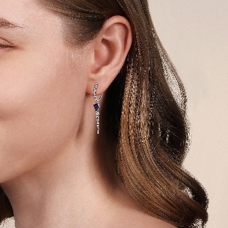 14K White Gold Graduating Huggie Drop Earrings w/Sapphires=1.09ctw and Diams=.54ctw SI2 H-I #EG15241W45SA (S1996082)