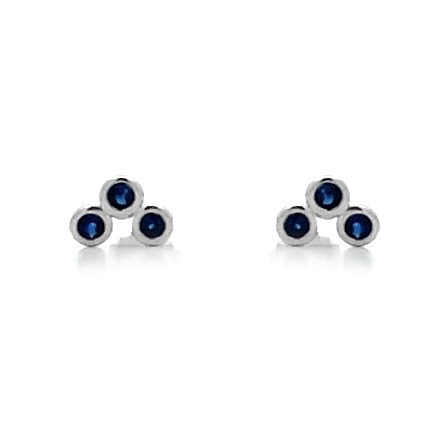 14K White Gold 3Bezel Stud Earrings w/Sapphires=.10ctw #EP23-180B-BL