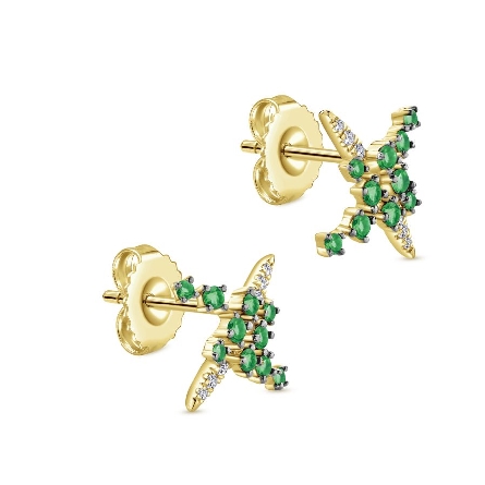 14K Yellow Gold Scattered X Earrings w/Emerald=.33ctw and Diams=.06ctw #EG13238Y45EA (S1343318)