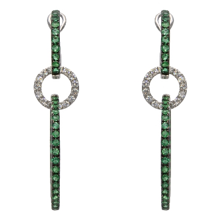 14K White Gold Open Circles Hoop Drop Earrings w/104 Emerald=1.89ctw and 30Diams=.45ctw VS H #RE13896