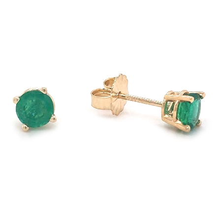 14K Yellow Gold 5mm Round 4Prong Stud Earrings w/2Emeralds=.79ctw