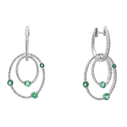 18K White Gold Hoop Dangle Earrings w/Emerald=.59ctw and Diams=.52ctw VS H #ER04613