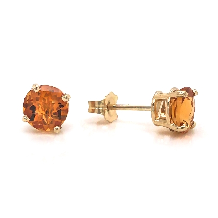 14K Yellow Gold 6mm Round 4 Prong Stud Earrings w/2Citrine=1.42ctw