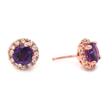 14K Rose Gold Halo Stud Earrings w/2 Amethyst=1.51ctw and 24Diams=.33ctw SI H-I #86971