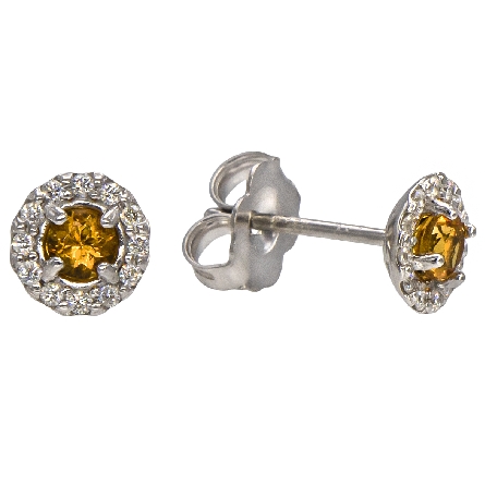 14K White Gold Halo Stud Earrings w/2Citrine=.20ctw and Diams=.12ctw SI H-I #86839