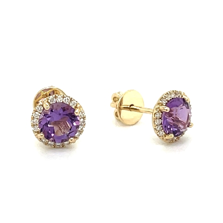 14K Yellow Gold Round Halo Stud Earrings w/2Amethyst=1.40ctw and 32Diams=.13ctw #24090AM