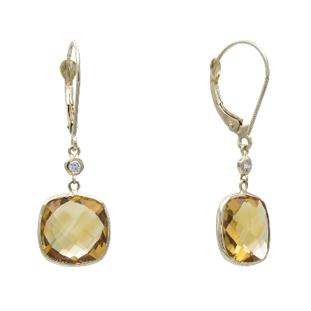 14K Yellow Gold Lever Back Dangle Earrings w/Citrine=10.12ctw and Diams=.07ctw #24558CI