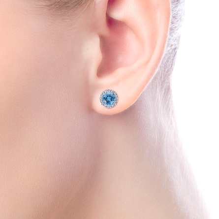 14K White Gold Round Halo Stud Earrings w/Blue Topaz=1.05ctw and Diams=.12ctw #EG11000W45BT (S897833)
