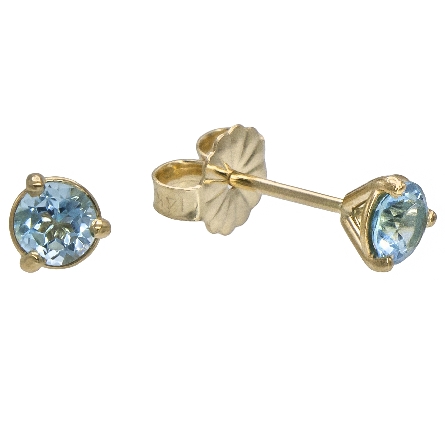 14K Yellow Gold 4mm Round 4Prong Stud Earrings w/2Blue Topaz=.63ctw