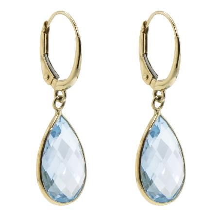 14K Yellow Gold 30x15mm Drop Bezel Dangle Pear-Shaped 15x10mm Blue Topaz Lever Back Earrings #ER5051