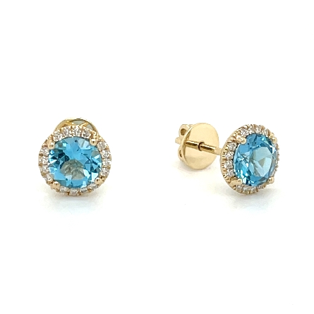 14K Yellow Gold Halo Stud Earrings w/2Blue Topaz=1.84ctw and 32Diams=.13ctw SI H-I #24090BT