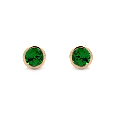 14K Yellow Gold Bezel Stud Earrings w/Tsavorite Garnets=.38ctw #RDE18-01TS