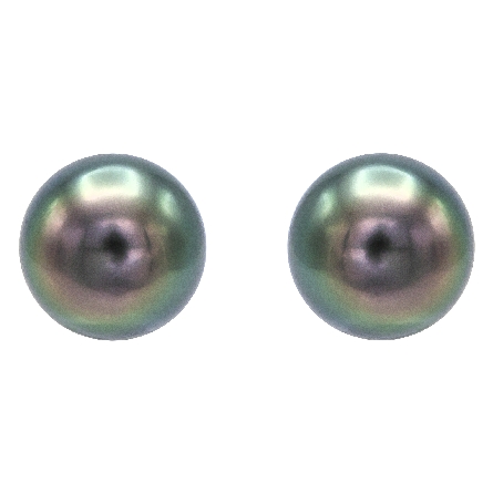 14K White Gold 10.9mm Natural Color Fly Eye Green Tahitian Pearl Stud Earrings