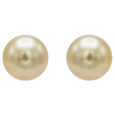 14K Yellow Gold 10mm Golden South Sea Pearl Stud Earrings 
