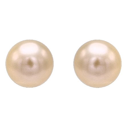 14K Yellow Gold Post 10.5mm Peach Fresh Water Pearl Stud Earrings