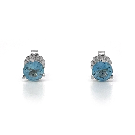 14K White Gold 5mm Martini Stud Earrings w/2Aquamarine=.83ctw