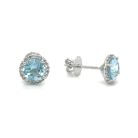 14K White Gold Halo Stud Earrings w/2Aquamarine=1.34ctw and 32Diams=.13ctw SI H-I #24090AQ