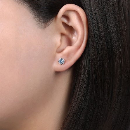 14K White Gold Gabriel Halo Stud Earrings w/Aquamarine=.46ctw and Diams=.09ctw SI2 H-I #EG12372W45AQ (S1940192)