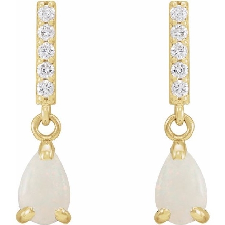 14K Yellow Gold Bar Dangle 2 Pear Shaped Opal Earrings w/Diams=.08ctw #87672