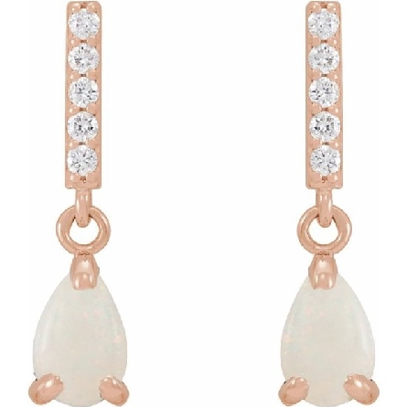 14K Rose Gold Bar Dangle 2 Pear Shaped Opal Earrings w/Diams=.08ctw #87672