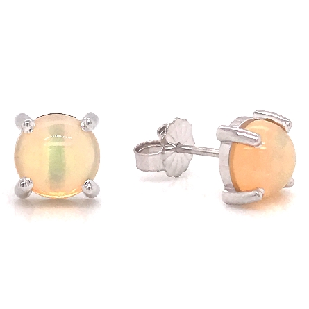 14K White Gold 7mm 4Prong Round Stud Earrings w/2Opal=1.41ctw
