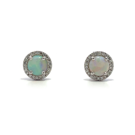 14K White Gold Round Halo 6mm Stud Earrings w/Lab Created Opals=76ctw and Diams=.12apx #651302