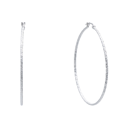 14K White Gold Diamond-Cut 50mm Hoop Earrings 3.4gr #ER7823