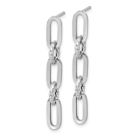 14K White Gold 28x8mm Polish and Twisted Chain Link Dangle Paperclip Post Earrings 1.93gr #TF2318W